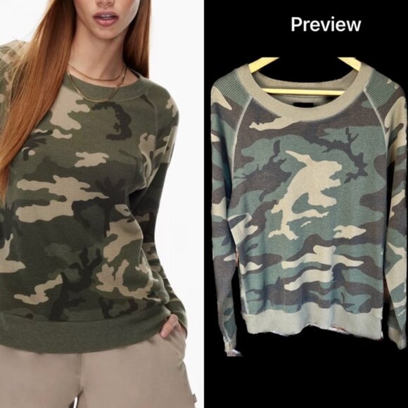 Aritzia TNA Andrews Waffle Longsleeve Thermal Camo long-sleeve shirt EUC M - Picture 1 of 11